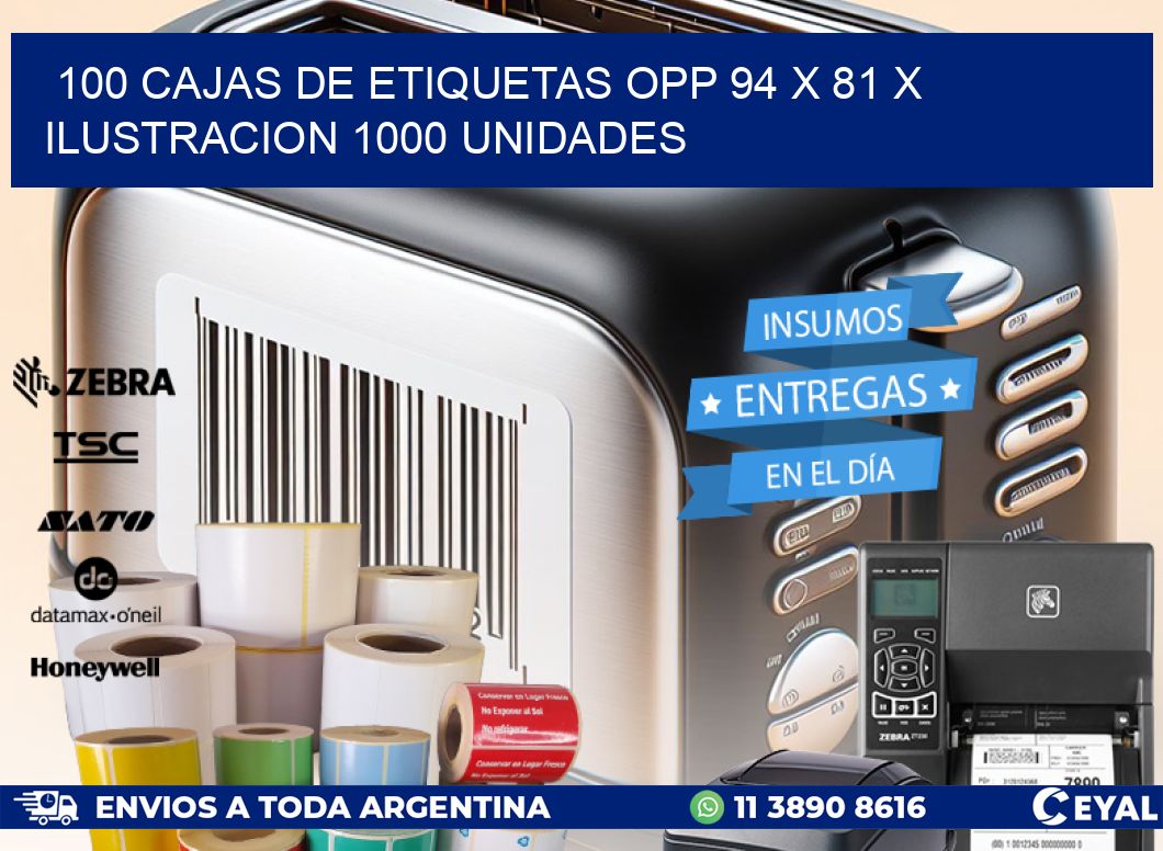 100 CAJAS DE ETIQUETAS OPP 94 x 81 X ILUSTRACION 1000 UNIDADES