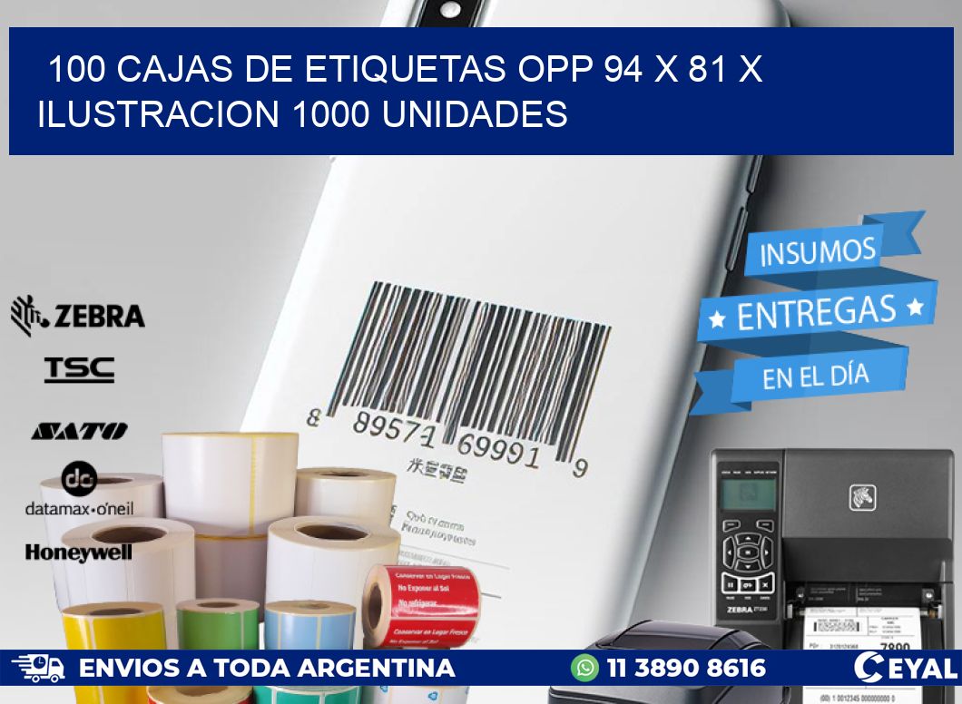 100 CAJAS DE ETIQUETAS OPP 94 x 81 X ILUSTRACION 1000 UNIDADES