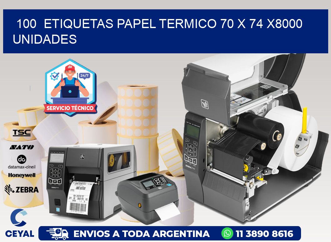 100  ETIQUETAS PAPEL TERMICO 70 x 74 X8000 UNIDADES