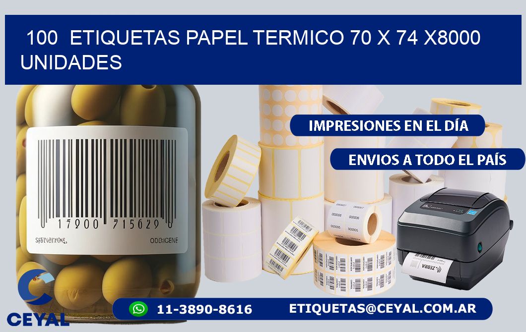 100  ETIQUETAS PAPEL TERMICO 70 x 74 X8000 UNIDADES