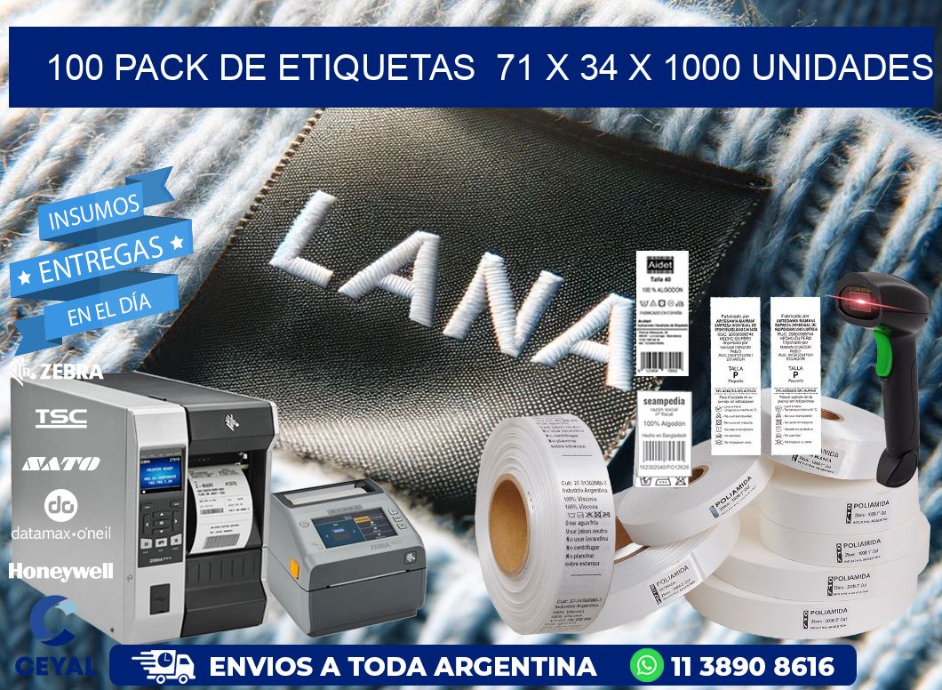 100 PACK DE ETIQUETAS  71 x 34 X 1000 UNIDADES