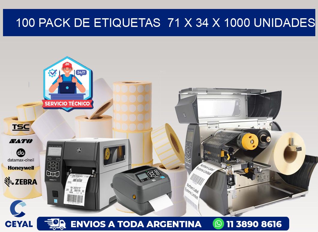 100 PACK DE ETIQUETAS  71 x 34 X 1000 UNIDADES