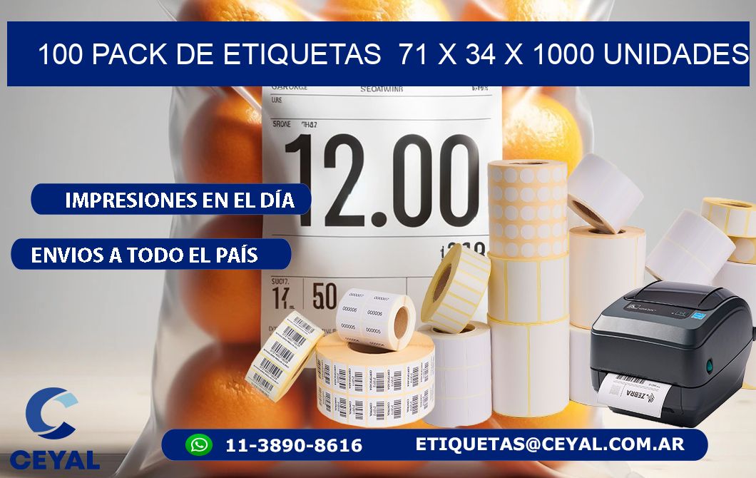 100 PACK DE ETIQUETAS  71 x 34 X 1000 UNIDADES