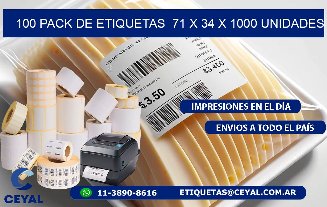 100 PACK DE ETIQUETAS  71 x 34 X 1000 UNIDADES