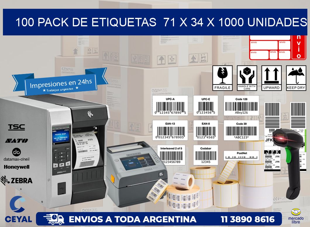 100 PACK DE ETIQUETAS  71 x 34 X 1000 UNIDADES