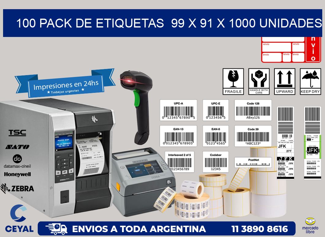 100 PACK DE ETIQUETAS  99 x 91 X 1000 UNIDADES