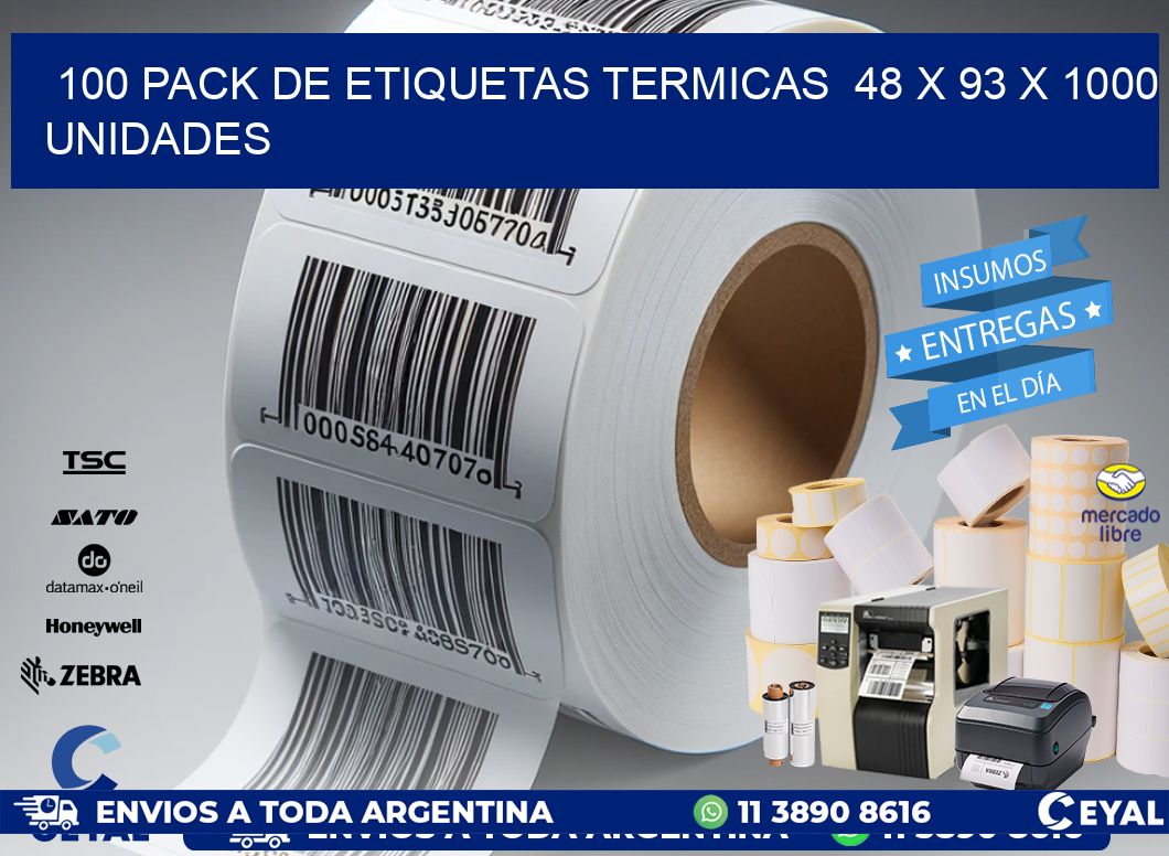 100 PACK DE ETIQUETAS TERMICAS  48 x 93 X 1000 UNIDADES