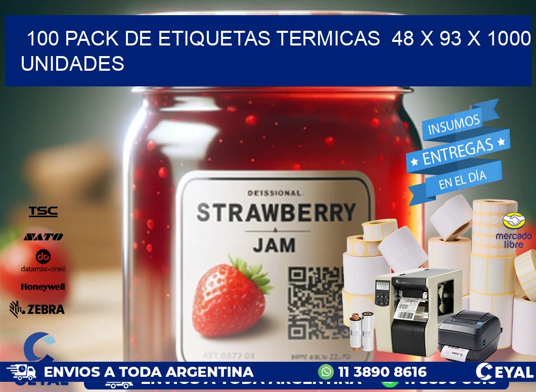 100 PACK DE ETIQUETAS TERMICAS  48 x 93 X 1000 UNIDADES