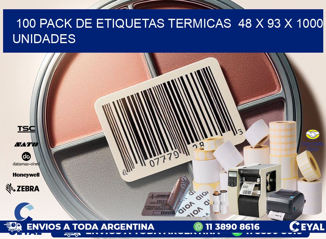 100 PACK DE ETIQUETAS TERMICAS  48 x 93 X 1000 UNIDADES