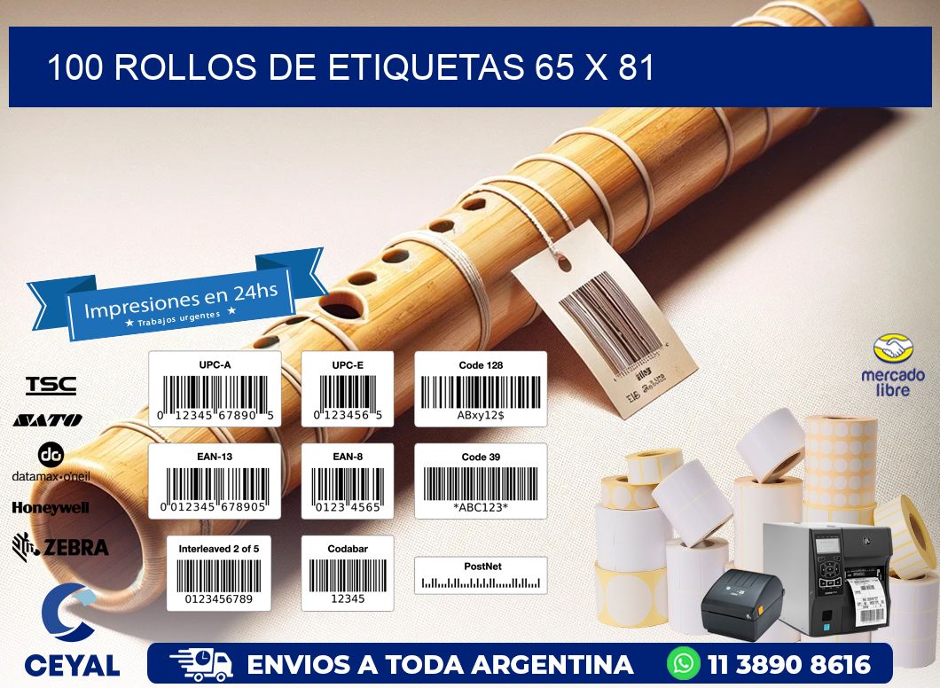 100 ROLLOS DE ETIQUETAS 65 x 81