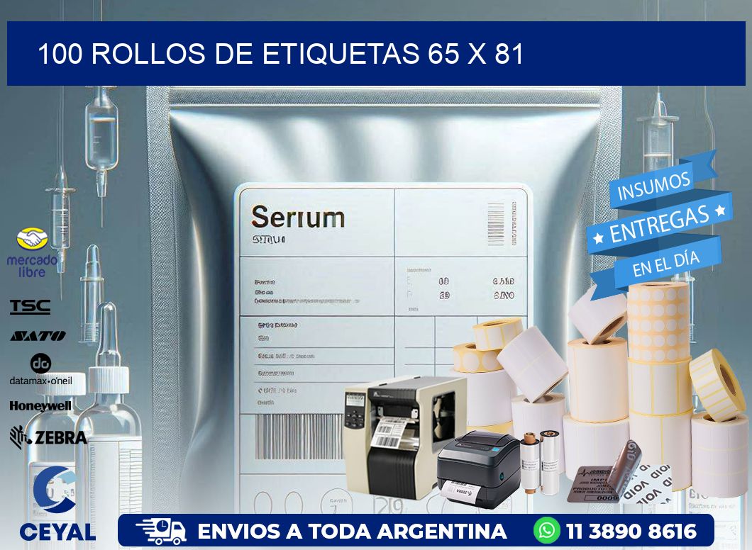 100 ROLLOS DE ETIQUETAS 65 x 81