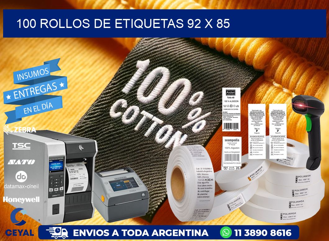 100 ROLLOS DE ETIQUETAS 92 x 85