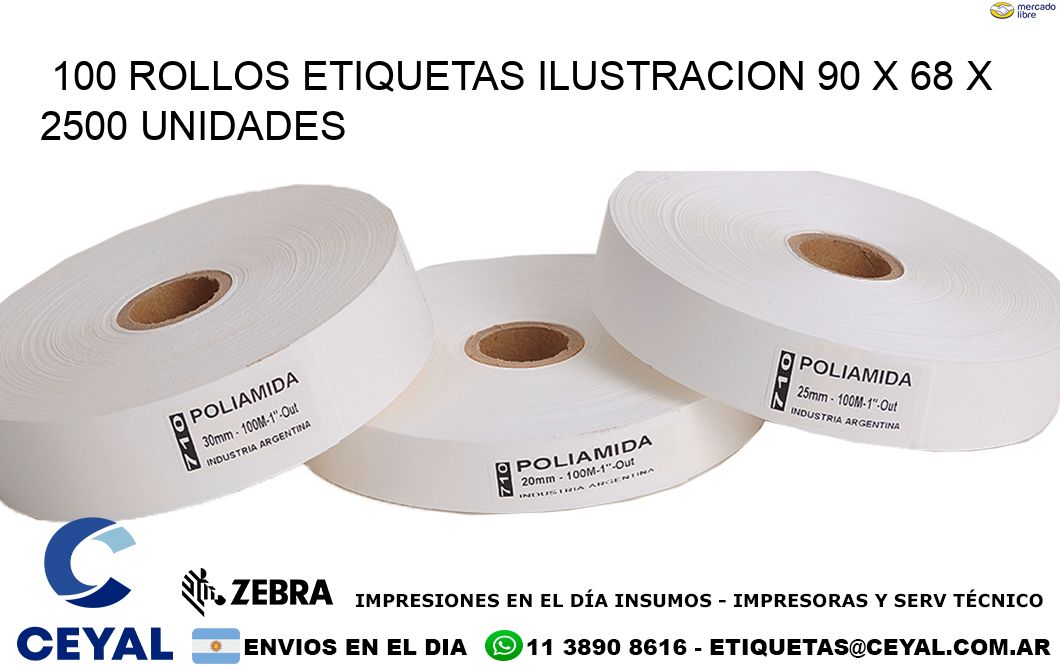 100 ROLLOS ETIQUETAS ILUSTRACION 90 x 68 X 2500 UNIDADES