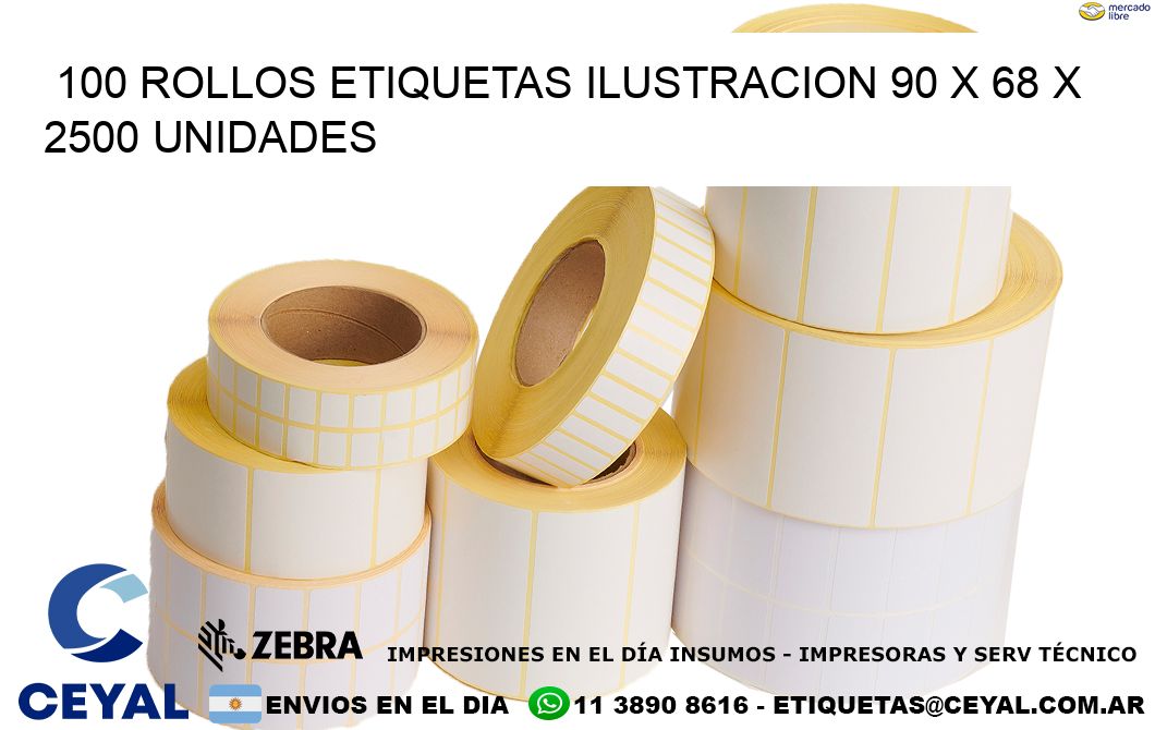 100 ROLLOS ETIQUETAS ILUSTRACION 90 x 68 X 2500 UNIDADES