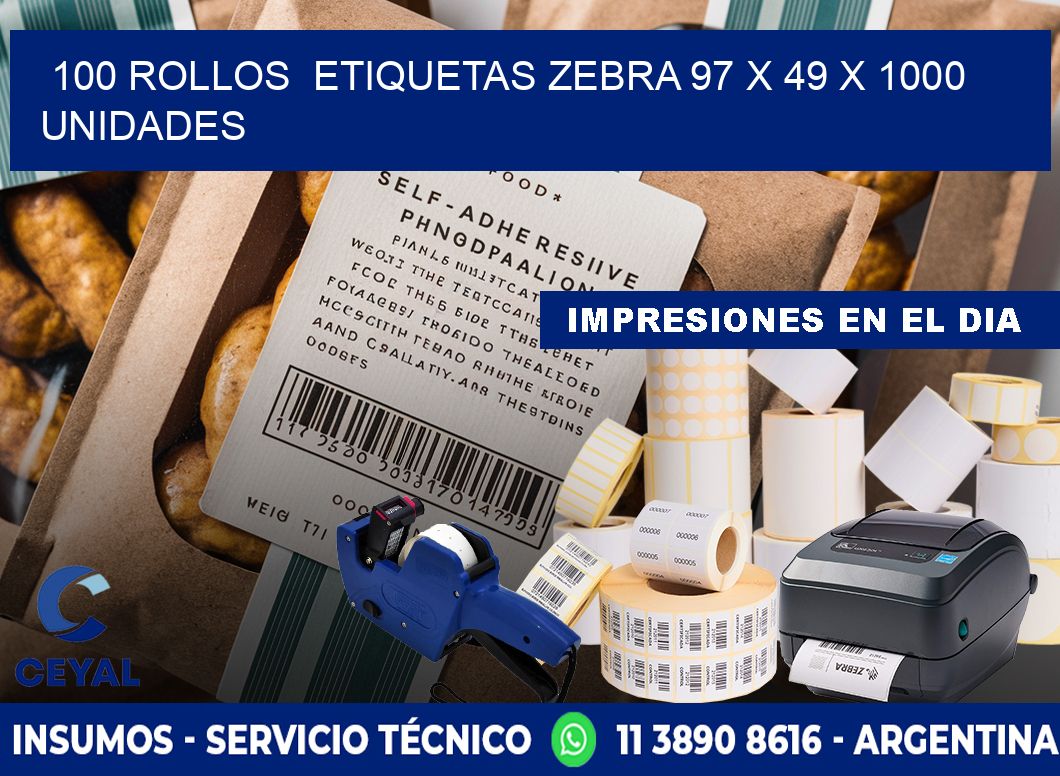 100 ROLLOS  ETIQUETAS ZEBRA 97 x 49 X 1000 UNIDADES