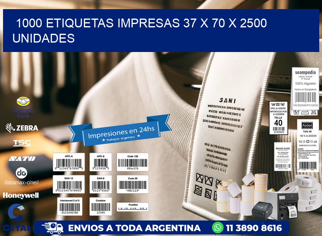 1000 ETIQUETAS IMPRESAS 37 x 70 X 2500 UNIDADES