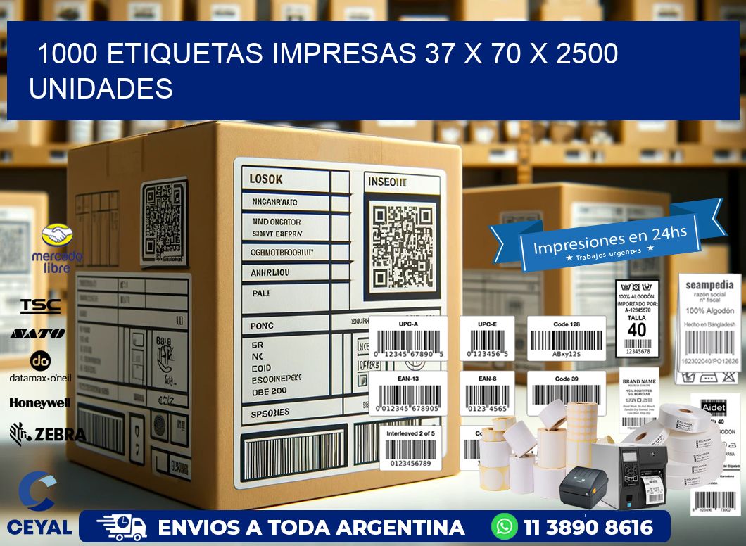 1000 ETIQUETAS IMPRESAS 37 x 70 X 2500 UNIDADES