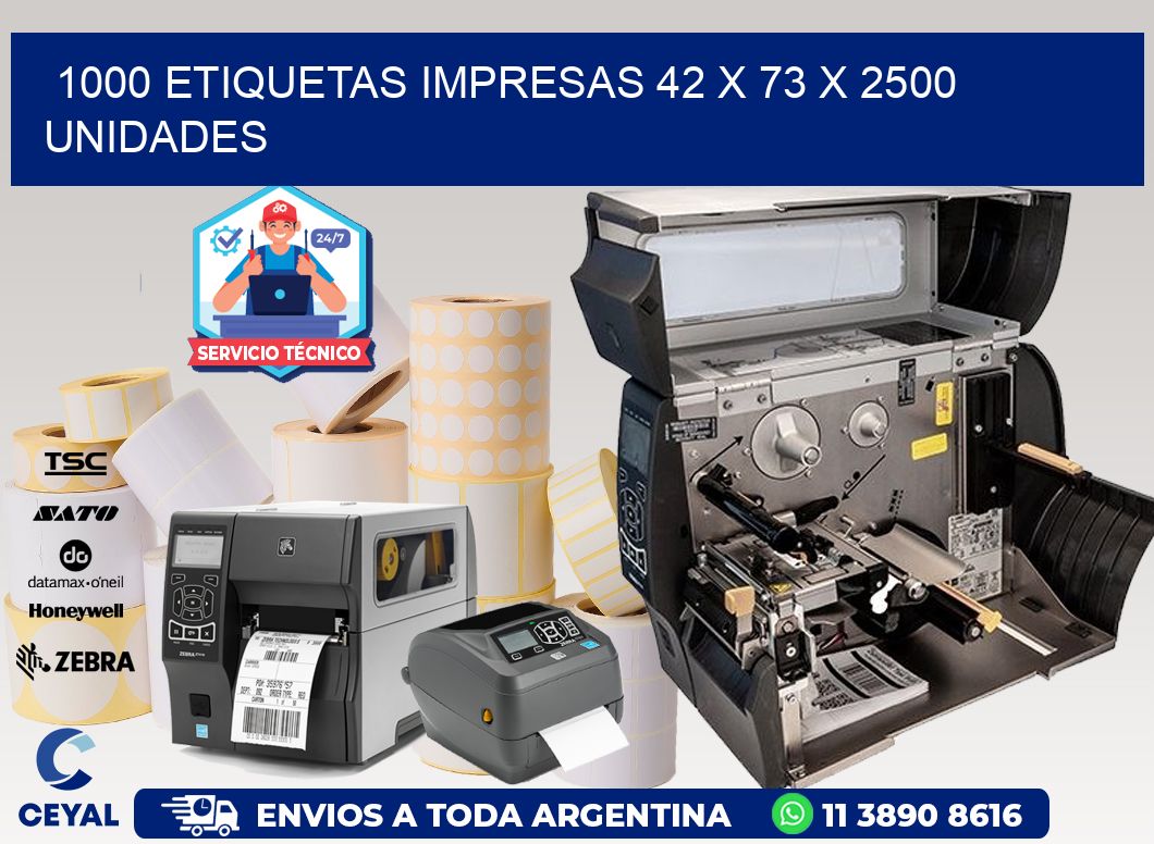 1000 ETIQUETAS IMPRESAS 42 x 73 X 2500 UNIDADES