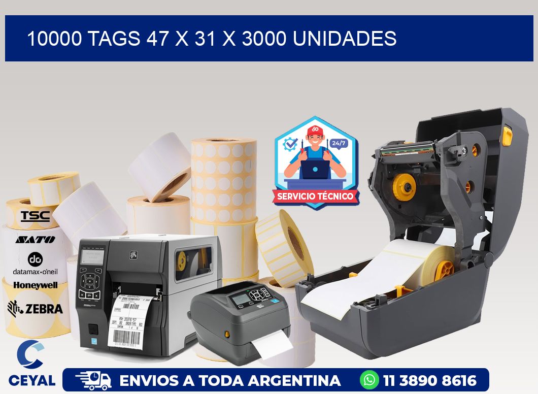 10000 TAGS 47 x 31 X 3000 UNIDADES