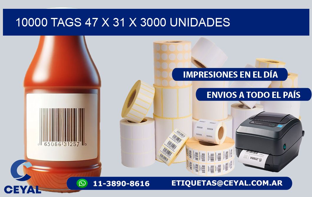 10000 TAGS 47 x 31 X 3000 UNIDADES