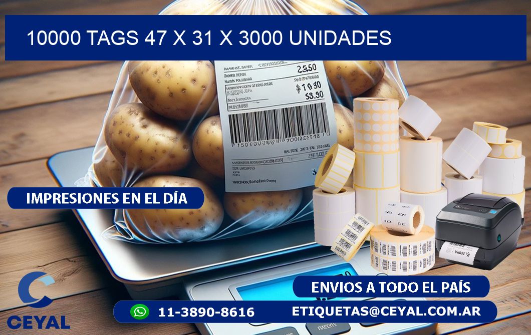 10000 TAGS 47 x 31 X 3000 UNIDADES