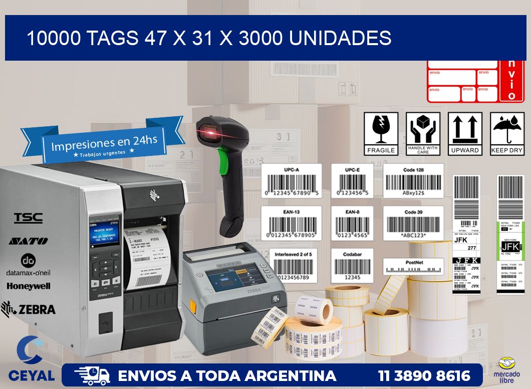 10000 TAGS 47 x 31 X 3000 UNIDADES