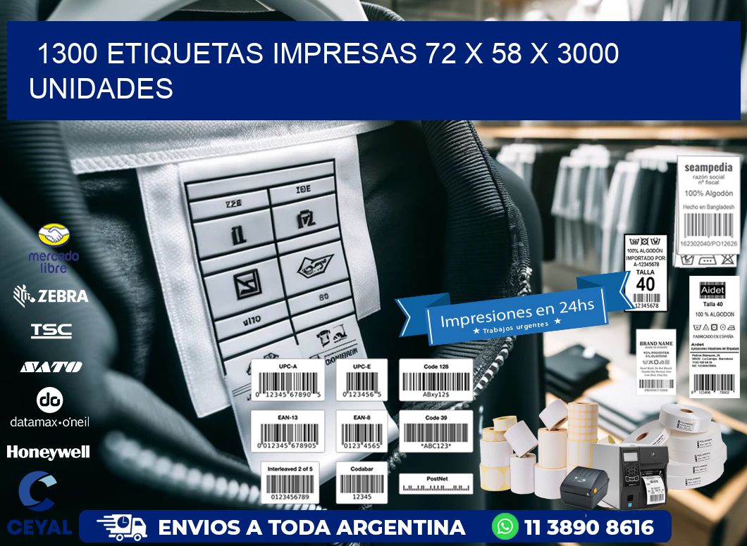 1300 ETIQUETAS IMPRESAS 72 x 58 X 3000 UNIDADES