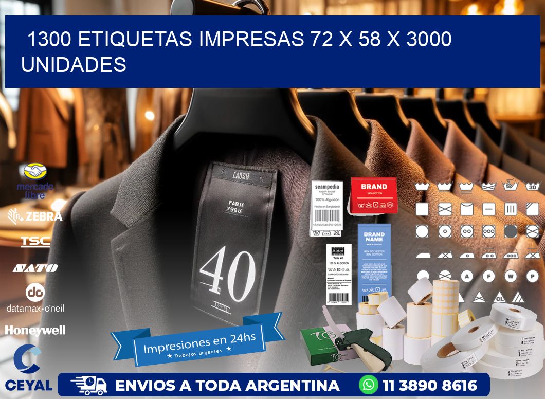 1300 ETIQUETAS IMPRESAS 72 x 58 X 3000 UNIDADES