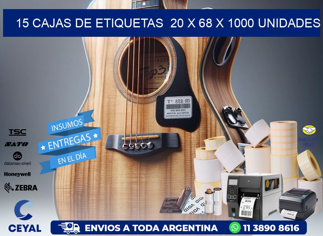 15 CAJAS DE ETIQUETAS  20 x 68 X 1000 UNIDADES