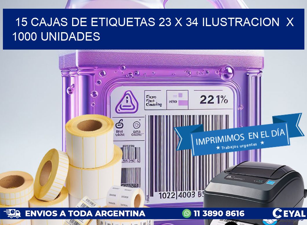 15 CAJAS DE ETIQUETAS 23 x 34 ILUSTRACION  X 1000 UNIDADES