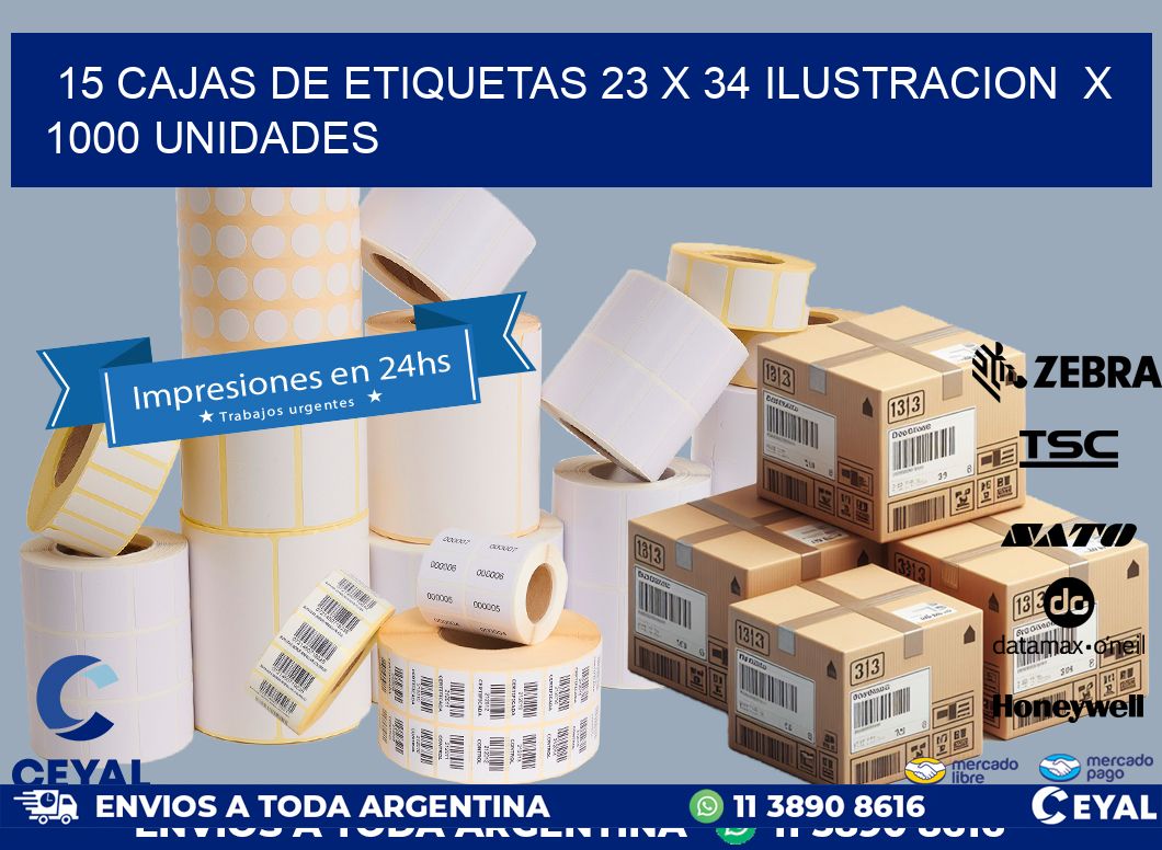 15 CAJAS DE ETIQUETAS 23 x 34 ILUSTRACION  X 1000 UNIDADES