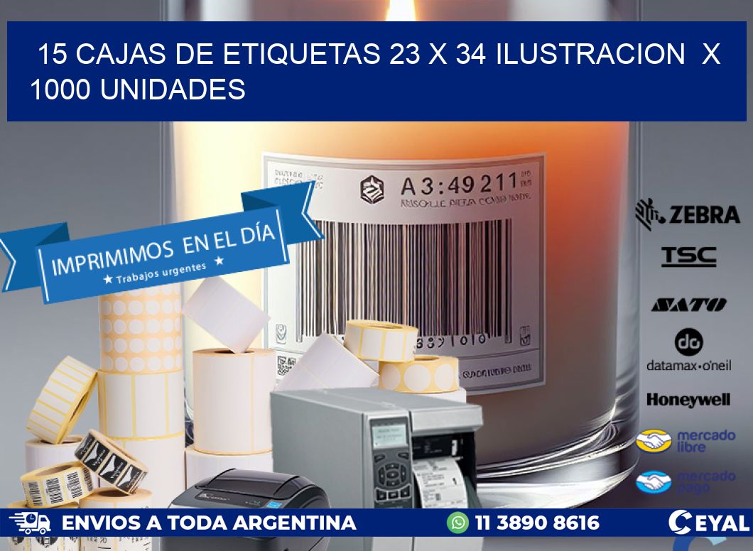 15 CAJAS DE ETIQUETAS 23 x 34 ILUSTRACION  X 1000 UNIDADES