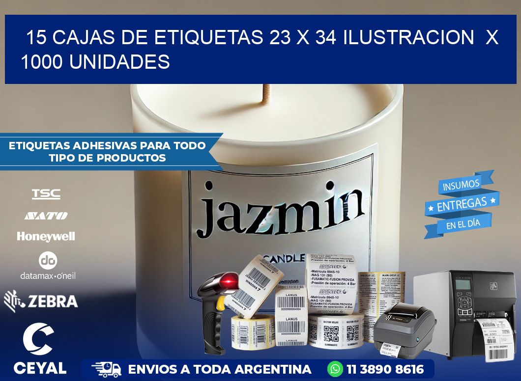 15 CAJAS DE ETIQUETAS 23 x 34 ILUSTRACION  X 1000 UNIDADES