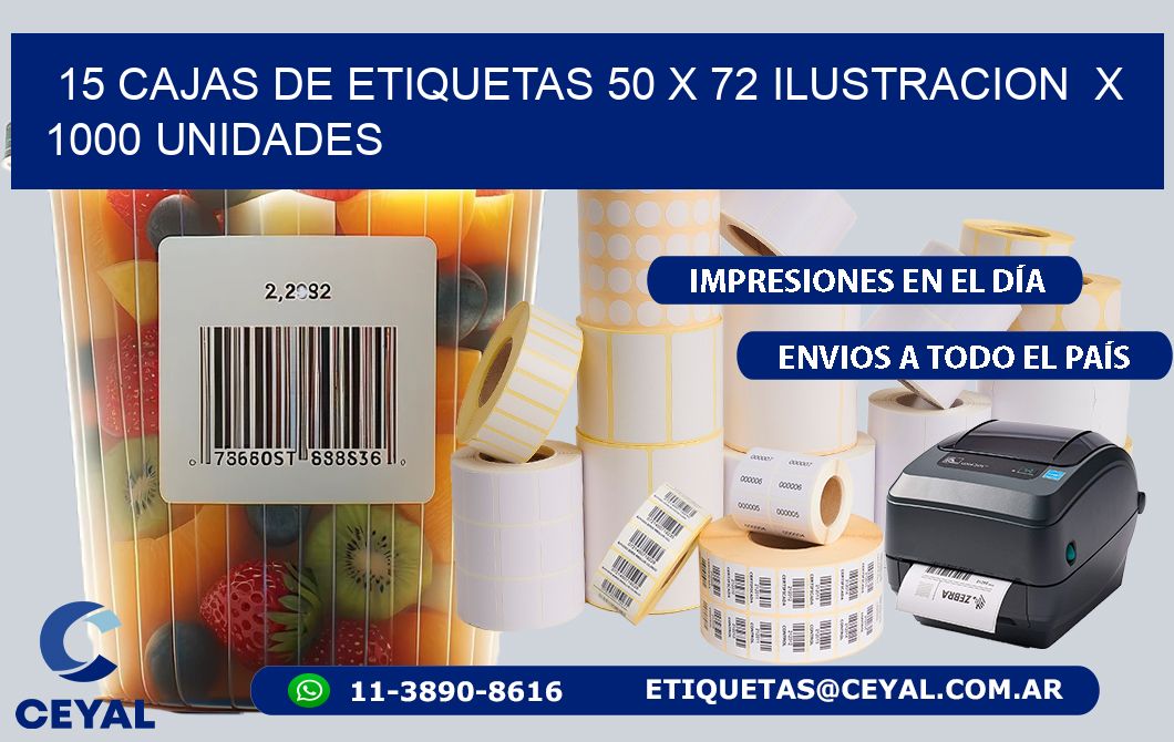 15 CAJAS DE ETIQUETAS 50 x 72 ILUSTRACION  X 1000 UNIDADES