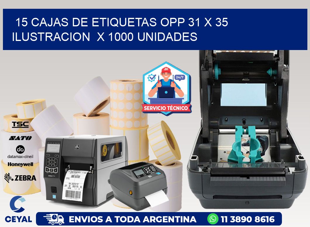 15 CAJAS DE ETIQUETAS OPP 31 x 35 ILUSTRACION  X 1000 UNIDADES