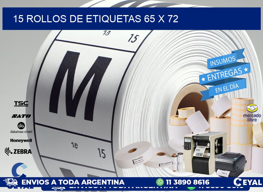 15 ROLLOS DE ETIQUETAS 65 x 72