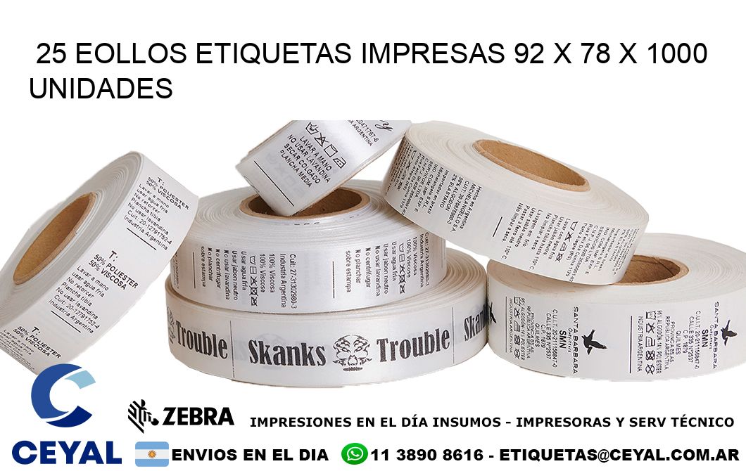 25 EOLLOS ETIQUETAS IMPRESAS 92 x 78 X 1000 UNIDADES