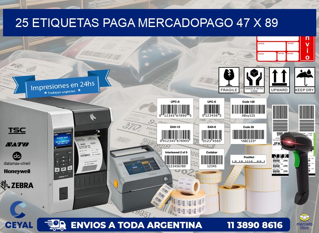 25 ETIQUETAS PAGA MERCADOPAGO 47 x 89