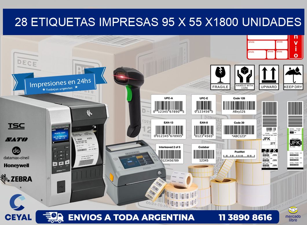 28 ETIQUETAS IMPRESAS 95 x 55 X1800 UNIDADES