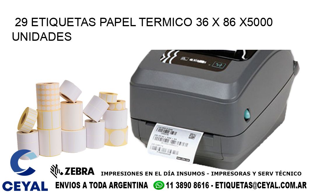 29 ETIQUETAS PAPEL TERMICO 36 x 86 X5000 UNIDADES