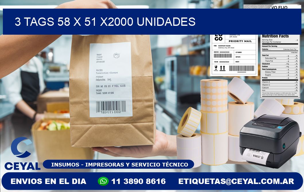 3 TAGS 58 x 51 X2000 UNIDADES