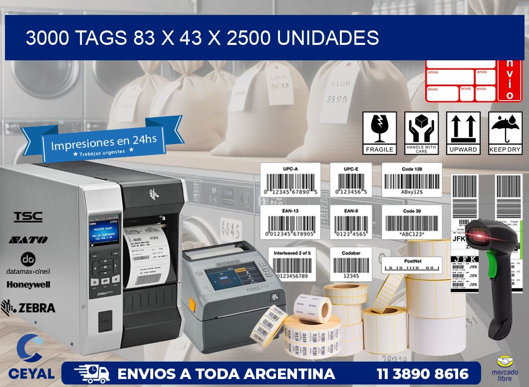 3000 TAGS 83 x 43 X 2500 UNIDADES