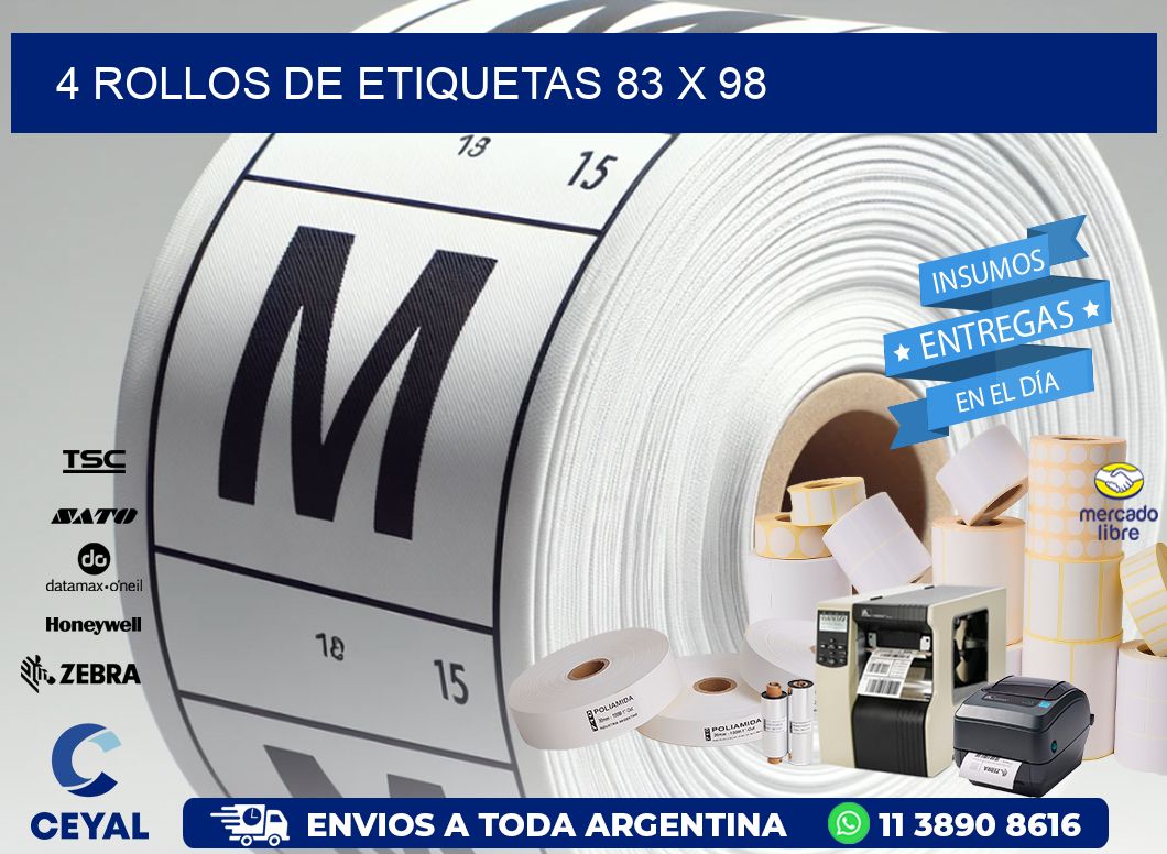 4 ROLLOS DE ETIQUETAS 83 x 98