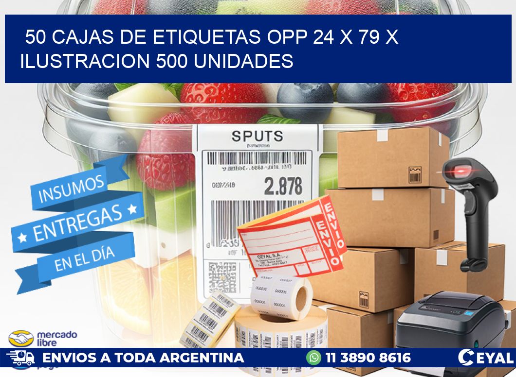 50 CAJAS DE ETIQUETAS OPP 24 x 79 X ILUSTRACION 500 UNIDADES