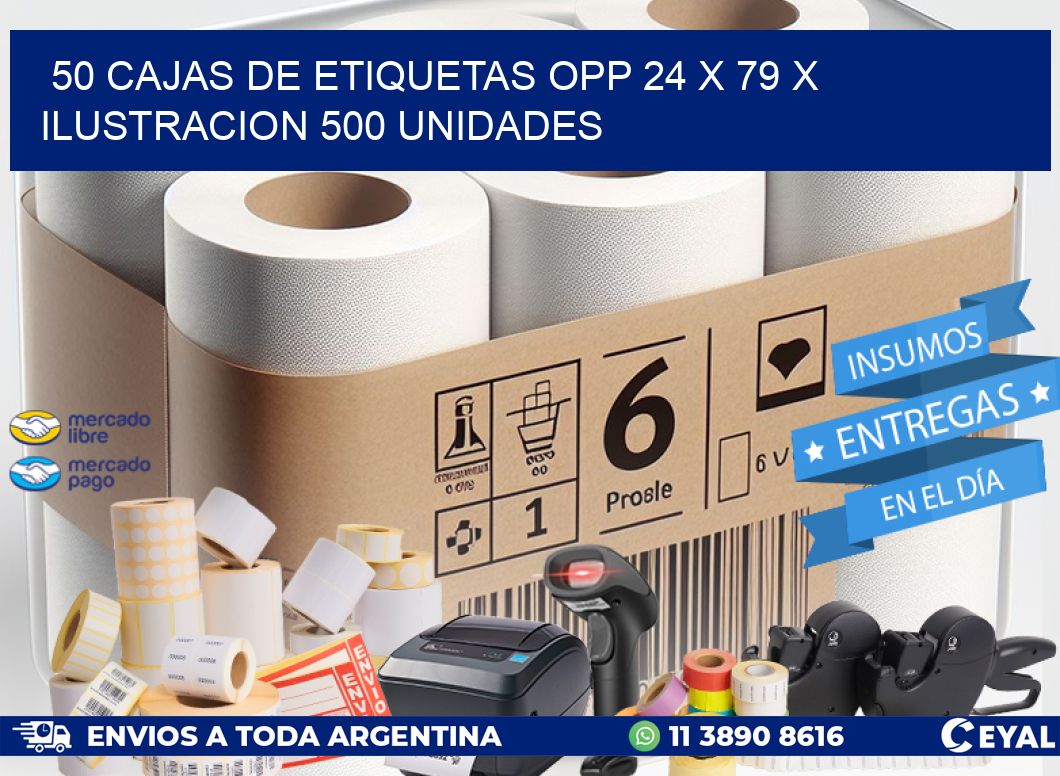 50 CAJAS DE ETIQUETAS OPP 24 x 79 X ILUSTRACION 500 UNIDADES