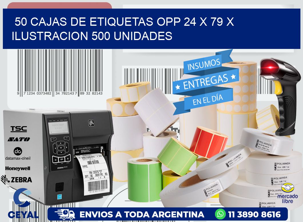 50 CAJAS DE ETIQUETAS OPP 24 x 79 X ILUSTRACION 500 UNIDADES