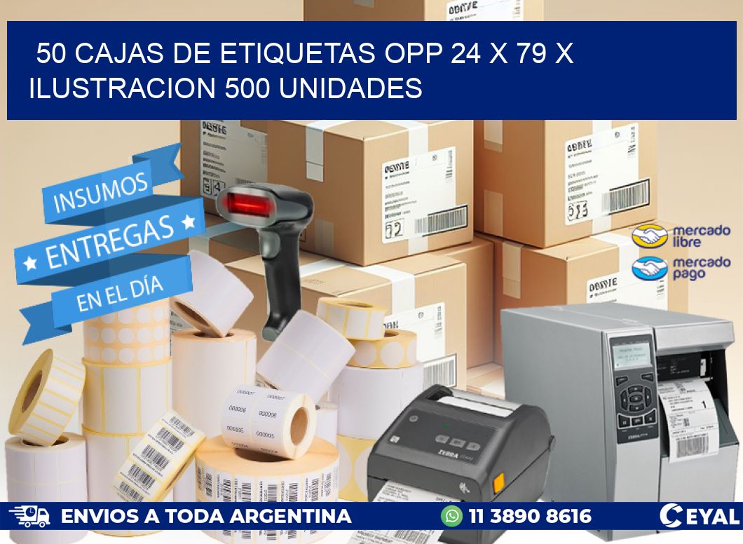 50 CAJAS DE ETIQUETAS OPP 24 x 79 X ILUSTRACION 500 UNIDADES