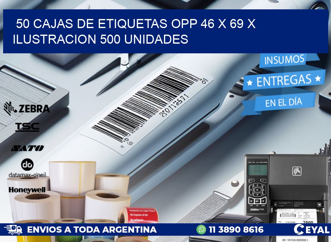 50 CAJAS DE ETIQUETAS OPP 46 x 69 X ILUSTRACION 500 UNIDADES