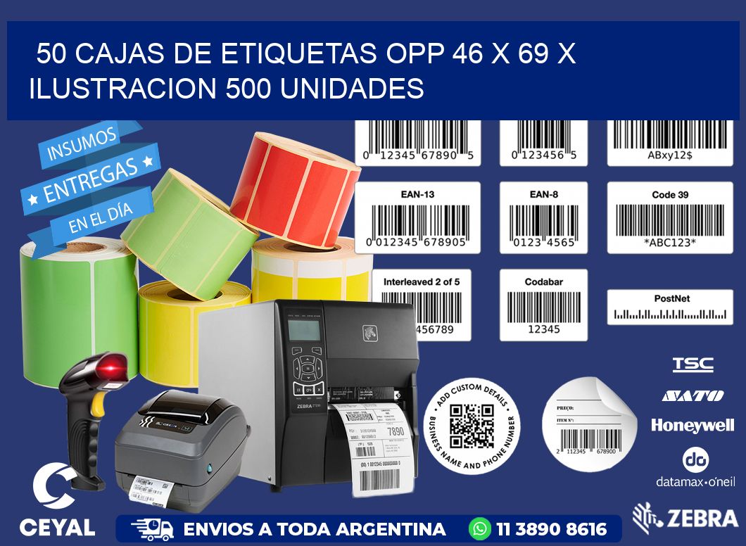 50 CAJAS DE ETIQUETAS OPP 46 x 69 X ILUSTRACION 500 UNIDADES