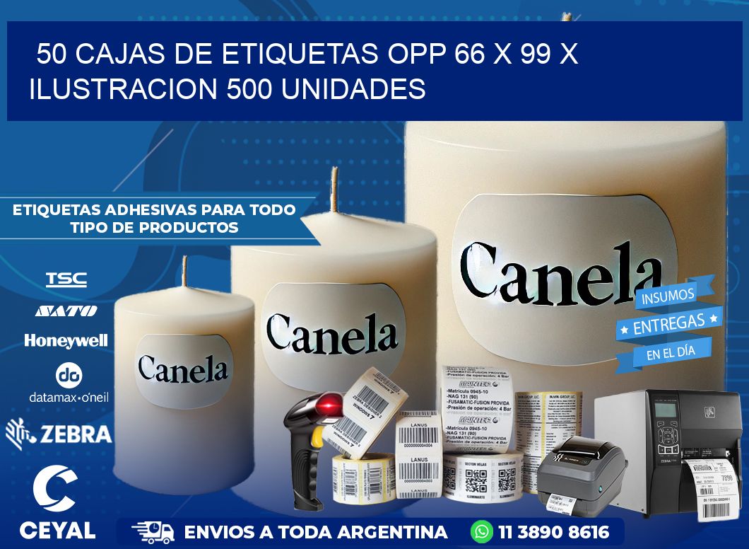 50 CAJAS DE ETIQUETAS OPP 66 x 99 X ILUSTRACION 500 UNIDADES